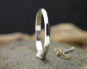 Fine alliance for men/women in 925 recycled silver, shiny half bangle, minimalist unisex ring in shiny solid silver