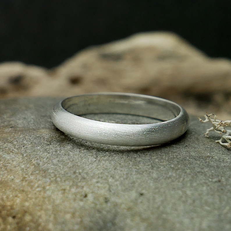 Wide alliance for men/women in 925 recycled silver brushed half bangle, minimalist unisex ring in brushed solid silver image 2