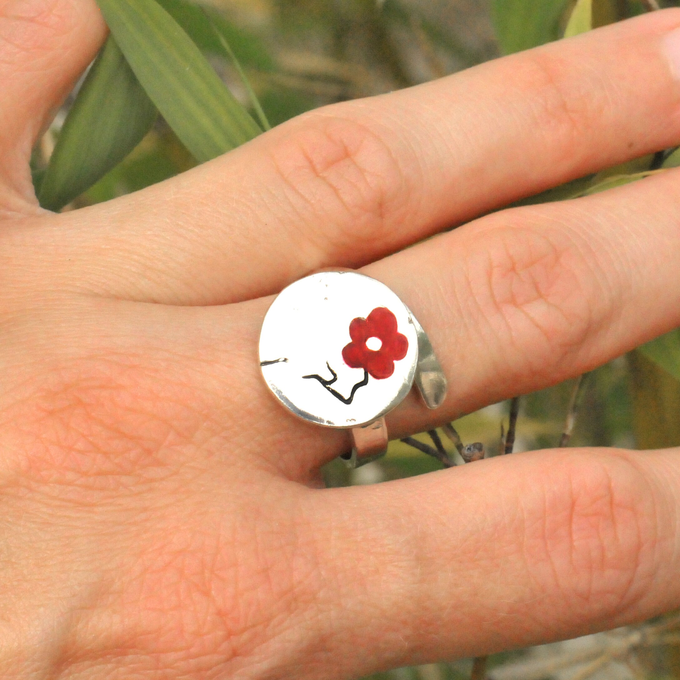 Bague Réglable Argentée Motif Fleur De Cerisier - Jewelryboxes - NEUF