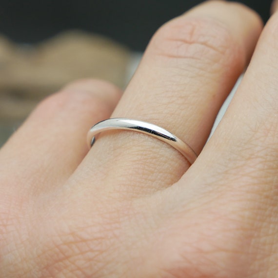 Bague Ancienne En Argent Massif 925 - Alliance Jonc Simple Taille 53, Style Dôme, Occasion