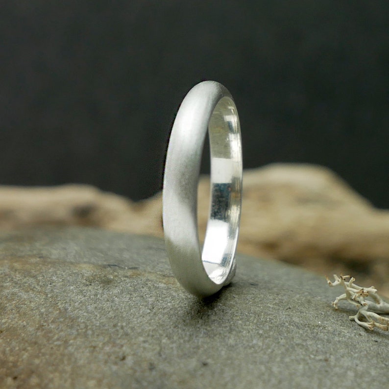 Wide alliance for men/women in 925 recycled silver brushed half bangle, minimalist unisex ring in brushed solid silver image 3