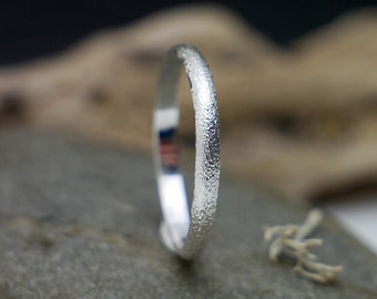 Feine Allianz für Männer/Frauen aus recyceltem, sandgestrahltem 925er Silber, minimalistischer Unisex-Ring aus sandgestrahltem massivem Silber