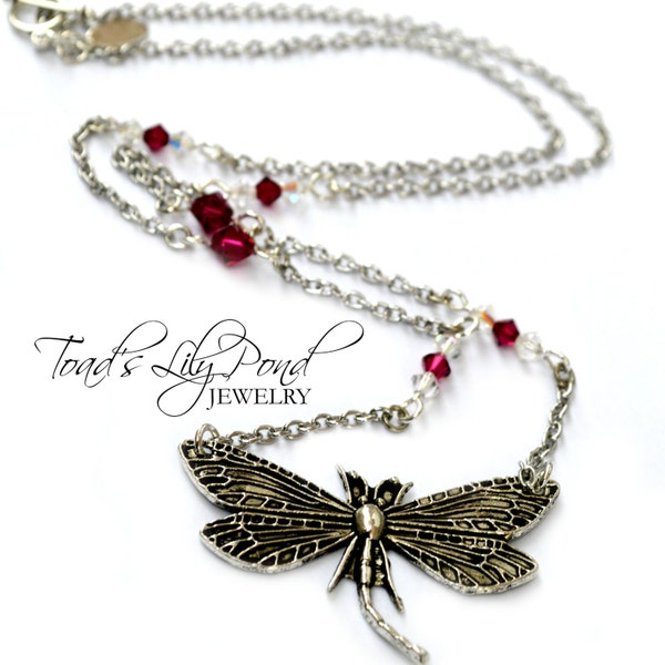 DragonFly Necklace - Dragonfly Jewelry - Dragonfly Necklace - Silver Dragonfly Necklace  - Swarovski Crystal Dragonfly Pendant Necklace