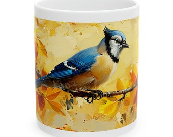 Blue Jay Mug, Backyard Bird Mug, Small Bird Mug with Original Art Design, Birdwatcher Gift, Birthday Gift