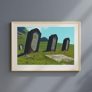 Mysterious Abandoned Cemetery Printable - Forgotten Tombstones & Overgrown Churchyard, Atmospheric Gothic Wall Art, Digital Download