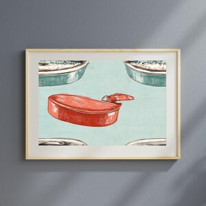 Colorful Sardines Wall Art, Retro Sardine Tin Print, Vintage Fish Poster, Eclectic Kitchen Decor, Maximalist Seafood Illustration