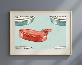 Retro Sardine Tin Print: Mid-Century Modern Seafood Illustration (Digital Download)