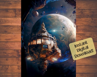 Space Station AI Art Print: Sci-Fi Digital Painting (Digital Download)