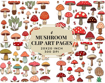 Boho Mushroom Clipart Bundle: Printable PNG Clip Art (Digital Download)