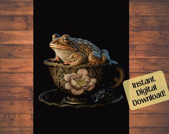 Toad in Teacup Art Print: Whimsical Animal Familiar (Digital Download)
