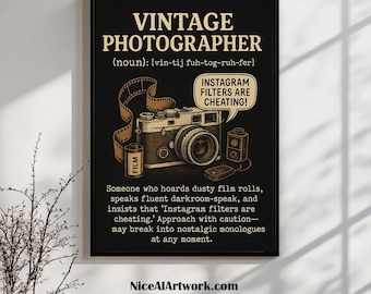 Vintage Photographer Definition Art Print: Retro Camera Lover Gift (Digital Download)
