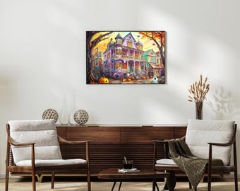 Haunted House Halloween Print: Spooky Victorian Mansion (Digital Download)