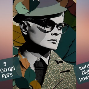 Truman Capote Portrait Midjourney Art, printable wall art, book lovers, gift for writers, digital paper collage