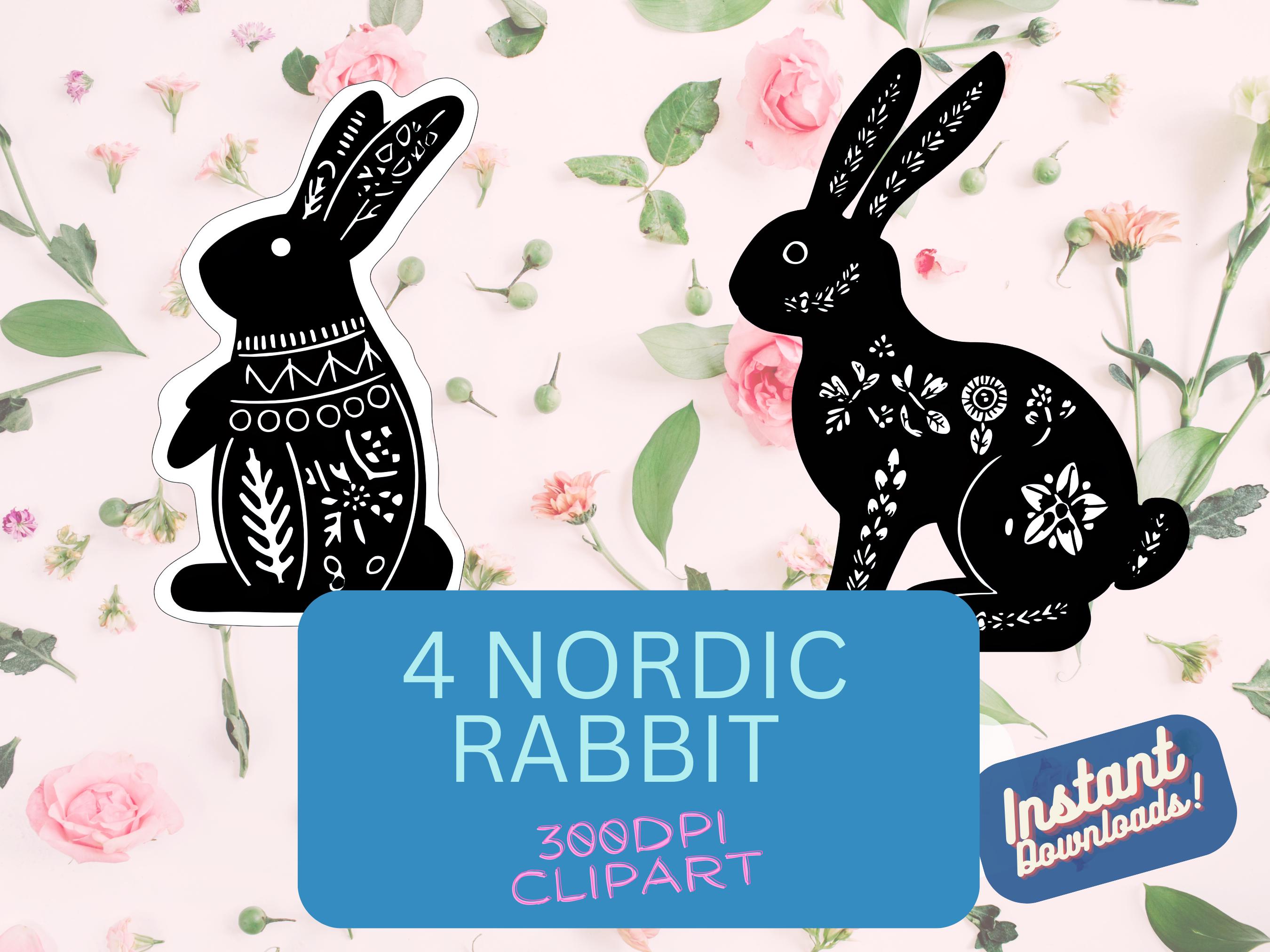 Nordic Rabbit Clipart: Scandinavian Folk Art Bunny Designs (digital ...