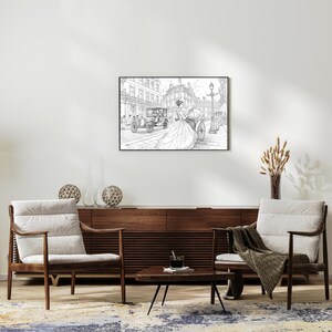 Victorian Cityscape Print: Elegant Lady, Horse Carriage (Digital Download)