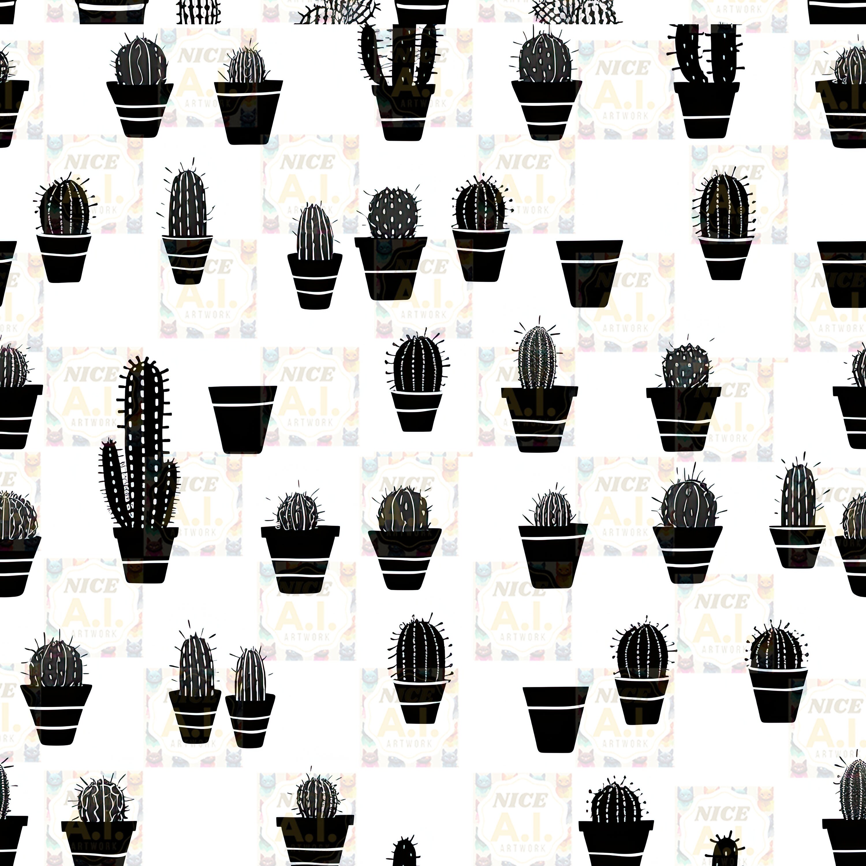 Cactus Seamless Pattern Pack, Black and White Cactus Background ...