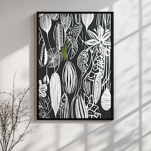 Printable Black and White Botanical Art - Intricate Floral Illustration, Vintage Ink Drawing, Nature-Inspired Wall Decor, Digital Download