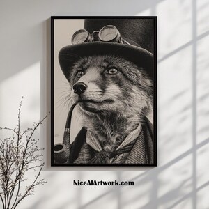 Steampunk Fox Portrait: Victorian Animal Print (Digital Download)