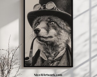 Steampunk Fox Portrait: Victorian Animal Print (Digital Download)