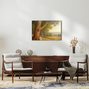 Imprimible de estilo campestre vintage: pintura de paisaje pastoral con niños, arte de pared de estilo rústico, descarga digital de estilo antiguo