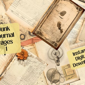 Junk Journal Printable 1, Old Paper, Vintage Scrapbooking Paper, 6 Digital Collage Pages, Printable Ephemera, PDF
