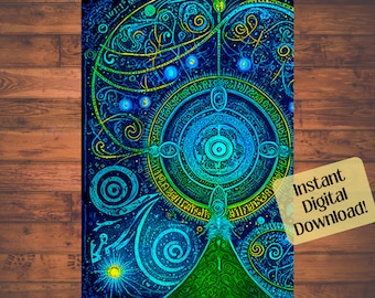 Esoteric Digital Art: Magic Blueprint, Alchemical preparations medieval, Mystical, Celestial Backgrounds, AI Art Printable