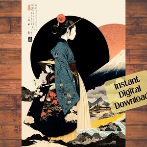 Ukiyo-e Style Print, Vintage Japanese Ai Collage Art, Ai Generated Art Digital Download, Midjourney Print, Printable Ai Wall Art Poster