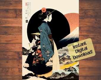Ukiyo-e Japanese Art Print: Vintage Ai Collage (Digital Download)
