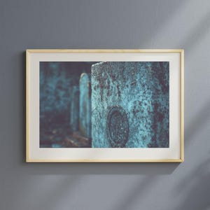 Haunting Cemetery Printable - Abandoned Gothic Graveyard with Weathered Tombstones, Spooky Vintage Photography, Dark Academia Wall Art