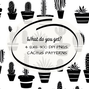 Cactus Seamless Pattern Pack, Black and White Cactus Background ...
