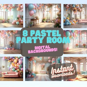Party Room Backdrops Pastel Pink Balloons Digital Backdrops, Photo Backdrops, Photoshop Overlays,Photography Digital Background