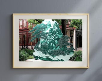 Chinese Mountain Mist Art Print: Zen Landscape Wall Decor (Digital Download)