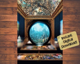 Magic Window Art Print: Surreal Cityscape, AI Generated (Digital Download)