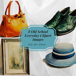 Vintage-Inspired Watercolor Clipart Bundle – Instant Download Pack of 8 Retro Essential Items