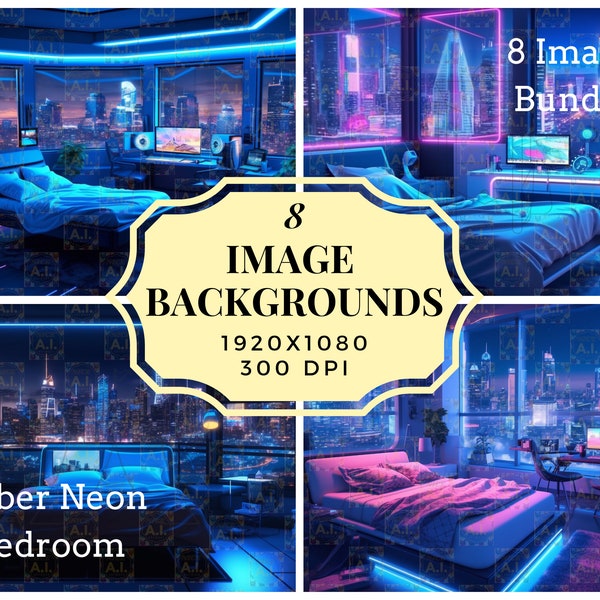Virtual Neon Room Bundle, Streamer Background, Virtual Background, Visual Novel VTuber Background, Twitch background,Zoom backdrop,Youtube
