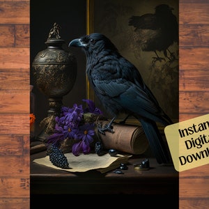 Raven Print: Moody Dark Printable Wall Art, Dark Academia Aesthetic, Digital Download, Dark Academia