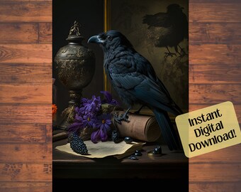 Moody Raven Still Life Print: Dark Academia Wall Art (Digital Download)