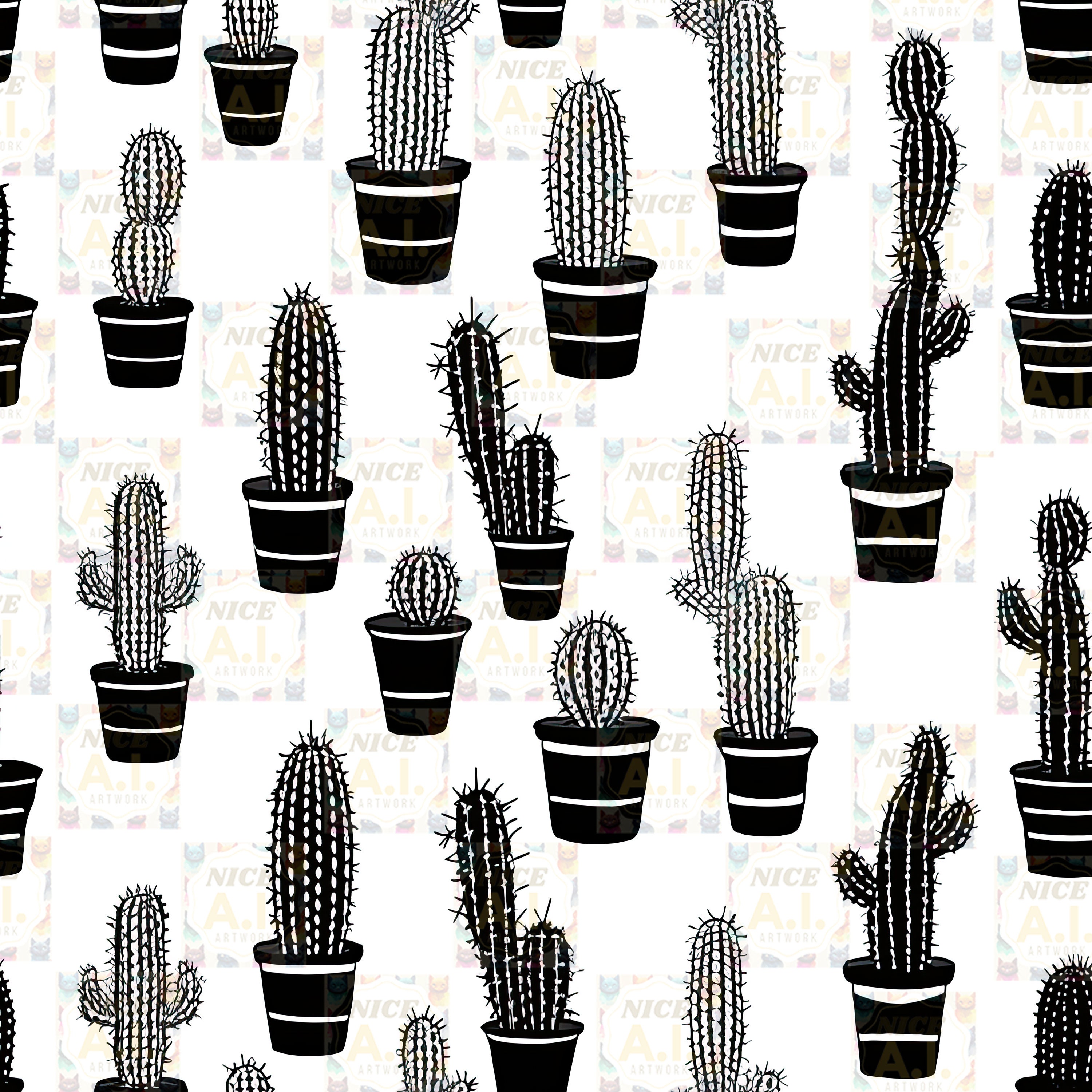 Cactus Seamless Pattern Pack, Black and White Cactus Background ...