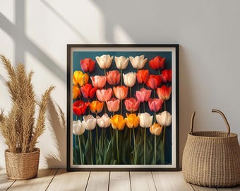 Vibrant Tulip Garden Wall Art – Digital Printable Artwork, Digital Download, Dopamine Décor