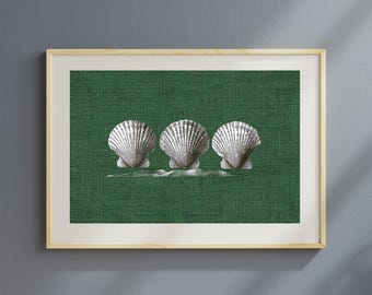 Three Seashells Art Print: Retro Futuristic Bathroom Decor (Digital Download)