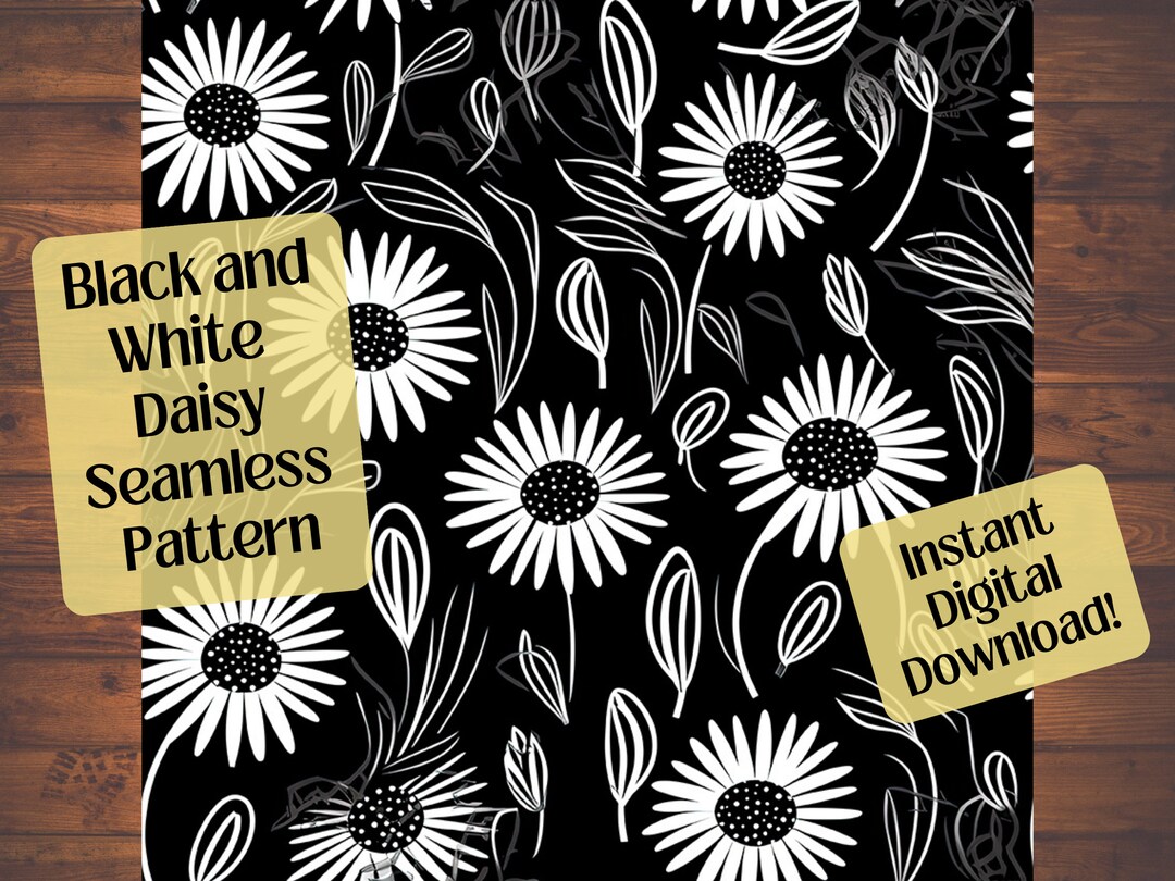 Daisy Seamless Pattern: Black & White Floral Digital Paper (PDF, PNG ...