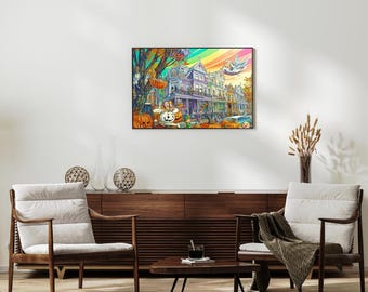 Spooky Halloween House Print: Whimsical Haunted Victorian Art (Digital Download)