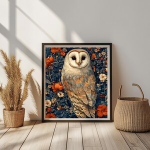 Ethereal Owl Printable Wall Art – Vintage Woodland Barn Owl with Floral Background | Boho Nature Decor | Instant Digital Download
