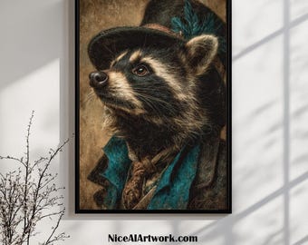 Victorian Raccoon Portrait: Dapper Animal Print (Digital Download