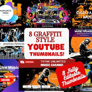 8 Graffiti Style YouTube Thumbnails | Youtube Banner | Editable Canva Templates | Music Template Youtube Thumbnail
