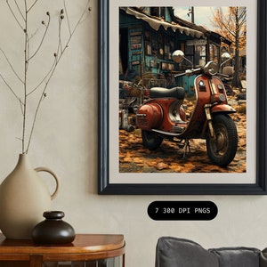 Wasteland Scooter Printable Wall Art, Fallout Art Print, Post Apocalyptic Wall Art, Scooter Landscape, Midjourney AI