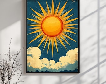 Vintage Sun Art Print: Retro Celestial Boho Decor (Digital Download)