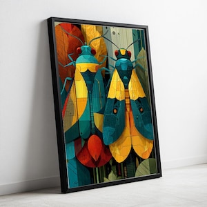Moderne Insekten Wandkunst - Bunte Käfer Printable | Geometrische Natur Dekor | Digitaler Download