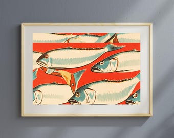 Retro Sardine Tin Art Print: Mid-Century Modern Seafood Illustration (Digital Download)