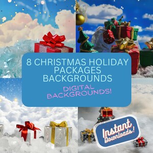 8 Christmas Holiday Packages Backdrops | Digital Backdrops, Photo Backdrops, Photoshop Overlays, Photography Digital Background